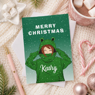 Cartes Pour Fêtes Annuelles Fille mignonne avec dessin de sweat à capuche de g