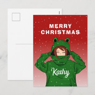 Cartes Pour Fêtes Annuelles Fille mignonne avec dessin de sweat à capuche de g