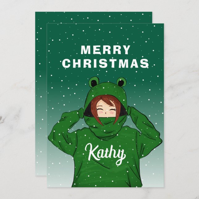 Cartes Pour Fêtes Annuelles Fille mignonne avec grenouille verte Sweat - shirt (Devant / Derrière)