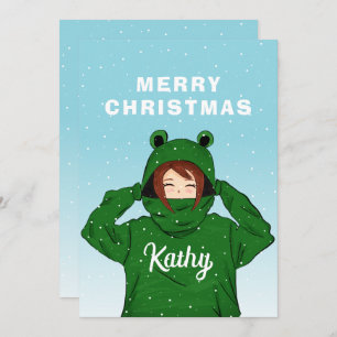 Cartes Pour Fêtes Annuelles Fille mignonne avec grenouille verte Sweat - shirt