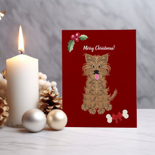 Cartes Pour Fêtes Annuelles Fille mignonne chien Yorkie personnalisable