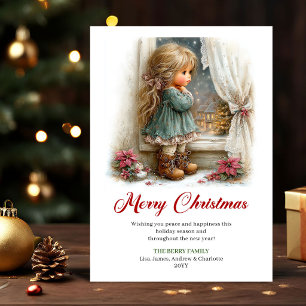 Cartes Pour Fêtes Annuelles Fille Mignonne Scène Hivernale Art de Vœux de Fête