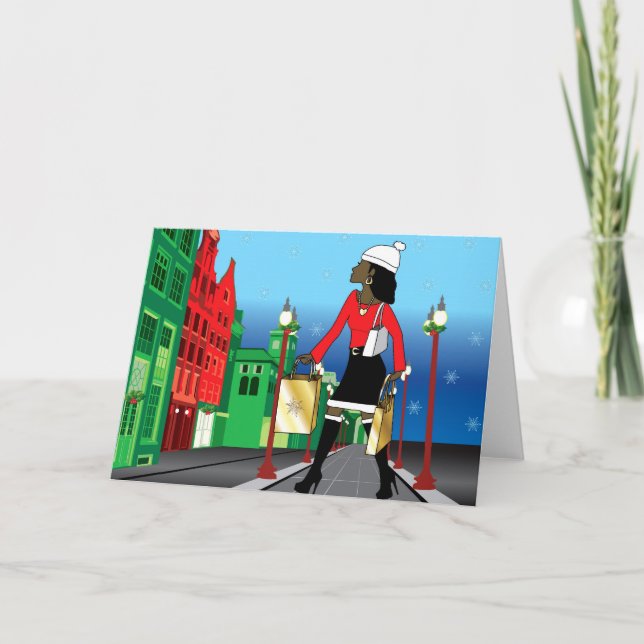 Cartes Pour Fêtes Annuelles Fille Noël shopping avec sacs habillés mode (Devant)