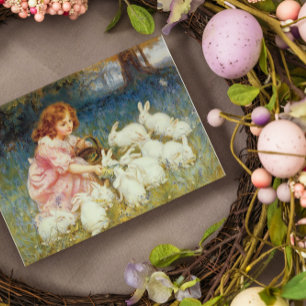 Cartes Pour Fêtes Annuelles Fille nourrissant des lapins