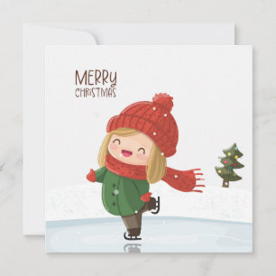 Cartes Pour Fêtes Annuelles Fille patinant à Noël