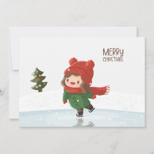 Cartes Pour Fêtes Annuelles Fille patinant sur glace à Noël