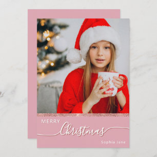 Cartes Pour Fêtes Annuelles Fille personnalisée Une photo rose Joyeux Noël