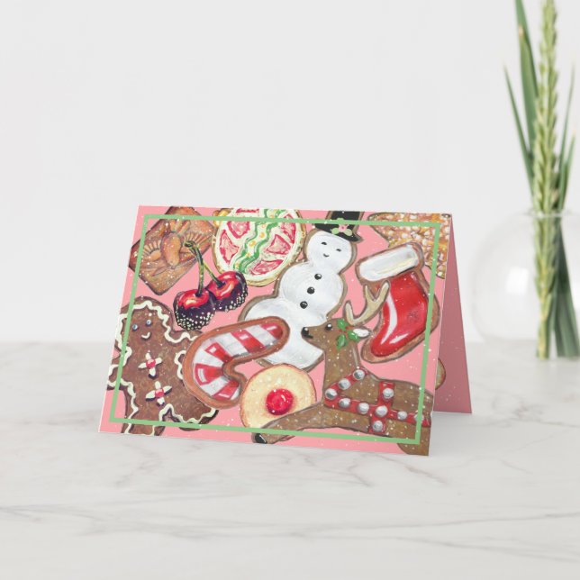 Cartes Pour Fêtes Annuelles Fille rose de Noël Cookie Candy Baking mignonne (Devant)