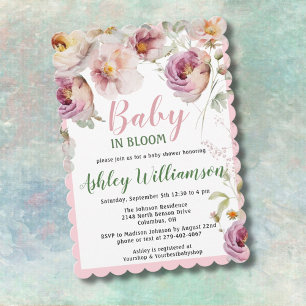 Cartes Pour Fêtes Annuelles Fille rose florale bébé dans l'aquarelle fleurie