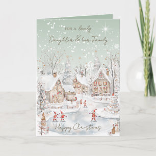 Cartes Pour Fêtes Annuelles Fille & sa famille maisons enneigées de Noël