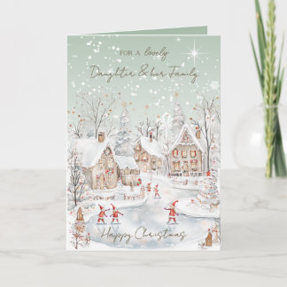 Cartes Pour Fêtes Annuelles Fille & sa famille maisons enneigées de Noël