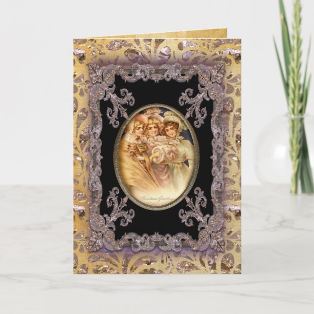 Cartes Pour Fêtes Annuelles Fille salutations Victorian (Devant)