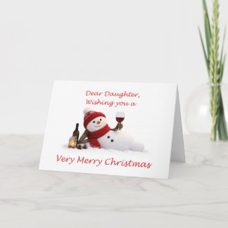 Cartes Pour Fêtes Annuelles Fille se détendant Bonhomme de neige avec du vin N
