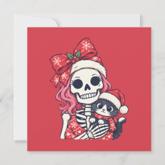 Cartes Pour Fêtes Annuelles Fille squelette de Noël avec chat