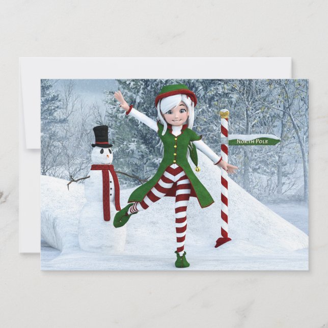 Cartes Pour Fêtes Annuelles Fille Toon de Noël dans une forêt d'hiver (Devant)