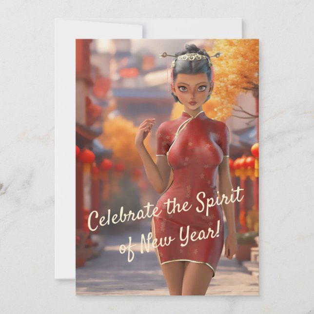 Cartes Pour Fêtes Annuelles Fille Toon Exotique Fête le Nouvel An Chinois (Devant)