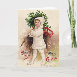 Cartes Pour Fêtes Annuelles Fille vintage avec arbre de Noël, Ellen Clapsaddle