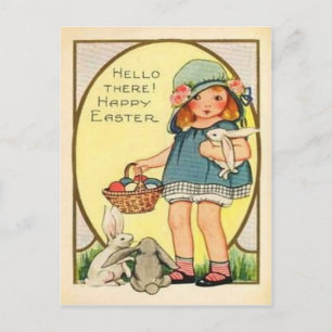 Cartes Pour Fêtes Annuelles Fille Vintage avec des lapins et des œufs de Pâque