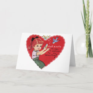 Cartes Pour Fêtes Annuelles Fille vintage avec des oiseaux Valentine