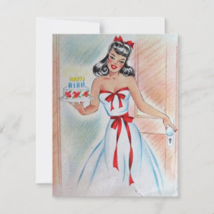 Cartes Pour Fêtes Annuelles Fille vintage Avec Gâteau D'Anniversaire
