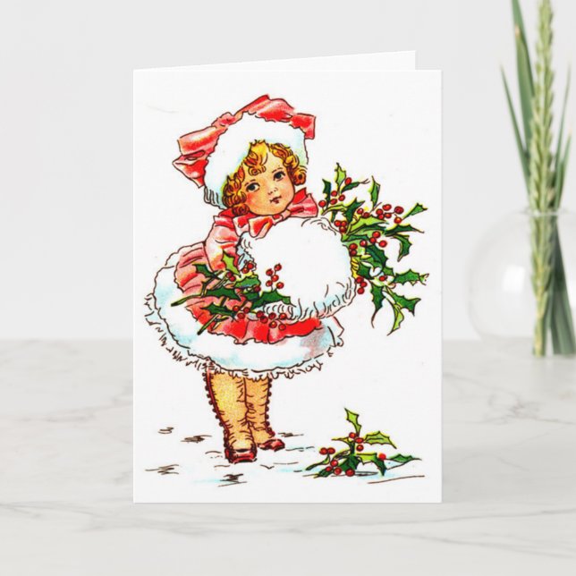 Cartes Pour Fêtes Annuelles Fille Vintage de Noël (Devant)