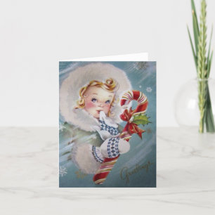 Cartes Pour Fêtes Annuelles Fille Vintage de Noël avec Sucre de canne