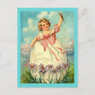 Cartes Pour Fêtes Annuelles Fille vintage de Pâques dans l'oeuf sur les fleurs