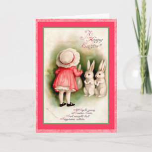 Cartes Pour Fêtes Annuelles Fille vintage de Pâques et lapins blancs