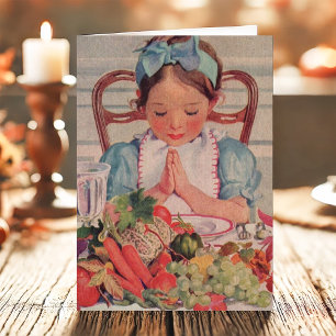 Cartes Pour Fêtes Annuelles Fille vintage priant pour l'Action de grâce religi
