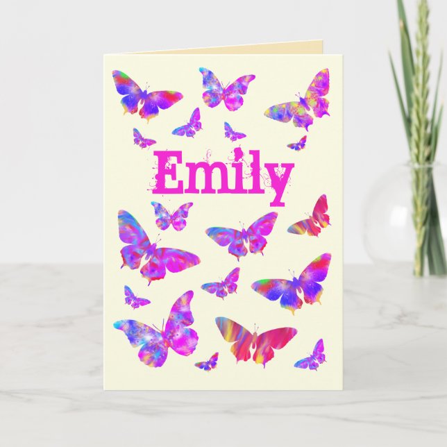 Cartes Pour Fêtes Annuelles Filles Anniversaire Papillon Purple Pop Art Ajoute (Devant)