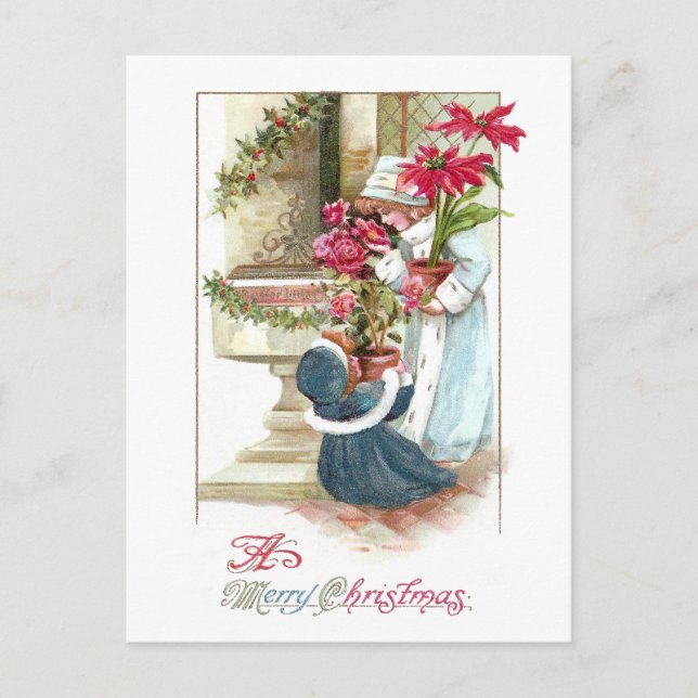 Cartes Pour Fêtes Annuelles Filles avec Noël mis en pot de cru de plantes (Devant)