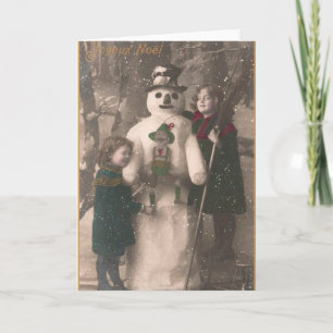 Cartes Pour Fêtes Annuelles Filles de Noël et Snowman photo Vintage