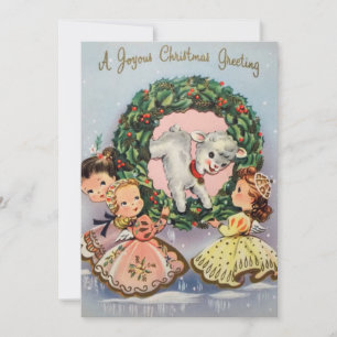Cartes Pour Fêtes Annuelles Filles De Noël Vintage Avec Agneau