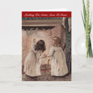 Cartes Pour Fêtes Annuelles Filles de Noël vintage Soeurs en attente de Père N