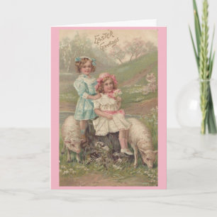 Cartes Pour Fêtes Annuelles Filles et agneaux de Pâques vintages,