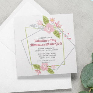 Cartes Pour Fêtes Annuelles Filles Valentines Fête Galentines Fête Rose Floral