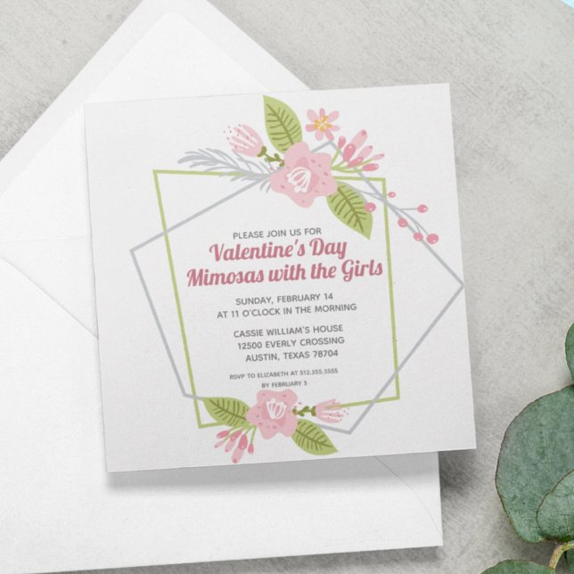 Cartes Pour Fêtes Annuelles Filles Valentines Fête Galentines Fête Rose Floral (Créateur téléchargé)