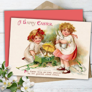 Cartes Pour Fêtes Annuelles Filles vintages Avec Lapins Une Bonne Personnalité