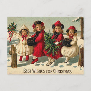 Cartes Pour Fêtes Annuelles Filles Vintages De Noël Dans La Neige