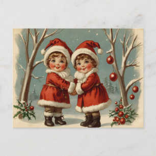 Cartes Pour Fêtes Annuelles Filles vintages mignonnes en Père Noël Costume Noë