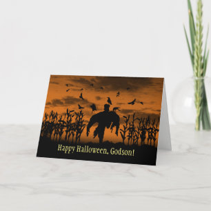 Cartes Pour Fêtes Annuelles Filleul Épouvantail et corbeaux d'Halloween