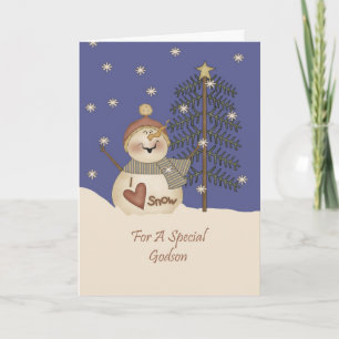 Cartes Pour Fêtes Annuelles Filleul mignon de Noël de bonhomme de neige