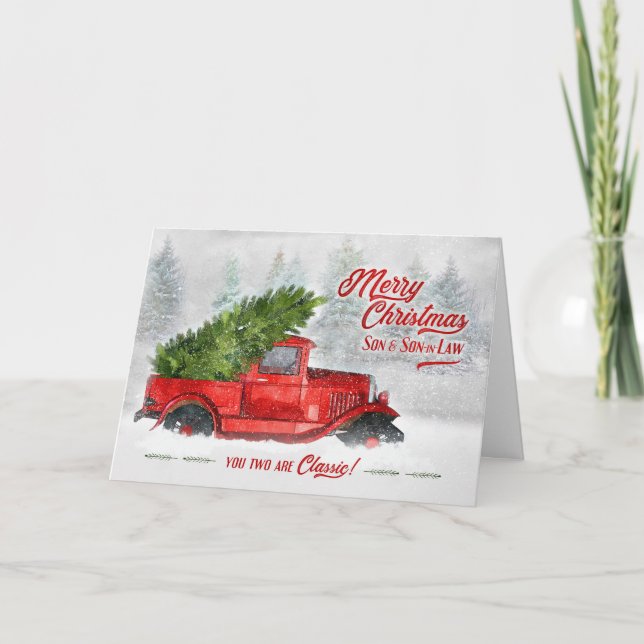 Cartes Pour Fêtes Annuelles Fils et Fils en droit Camion classique Noël (Devant)