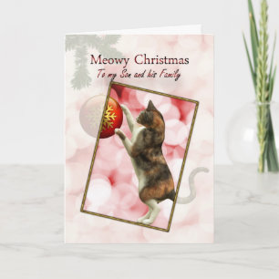 Cartes Pour Fêtes Annuelles Fils et sa famille, Meowy Christmas