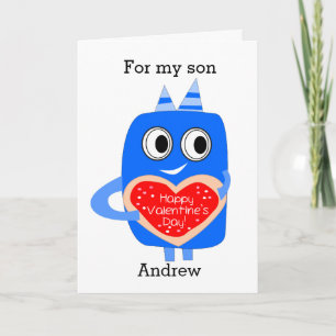 Cartes Pour Fêtes Annuelles Fils Heureuse Sainte-Valentin du monstre bleu