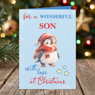 Cartes Pour Fêtes Annuelles Fils merveilleux pingouin bleu Noël