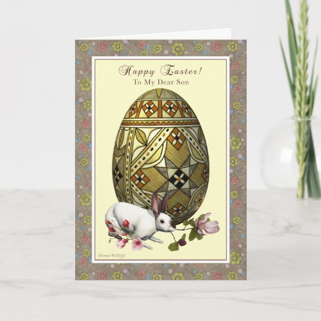 Cartes Pour Fêtes Annuelles Fils Pâques - Oeuf et lapin (Devant)