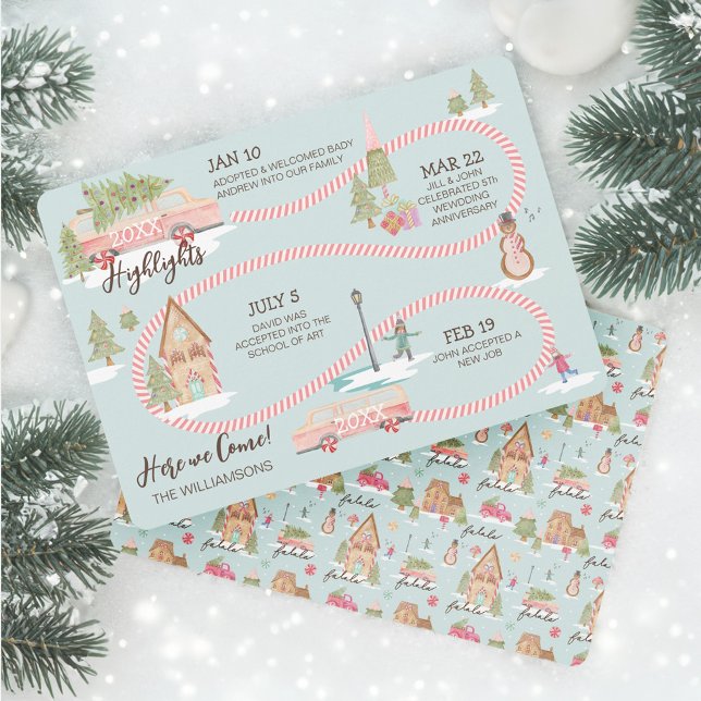 Cartes Pour Fêtes Annuelles Fin de l'année Highlight Gingerbread Town Road Map (Year End Highlight Gingerbread Town Road Map Holiday Card)