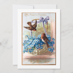 Cartes Pour Fêtes Annuelles Finches vintages avec Blue Valentine Oubliez-moi l