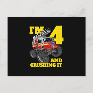 Cartes Pour Fêtes Annuelles Fire Truck 4e Birthday Boy 4 Firefighter Poison